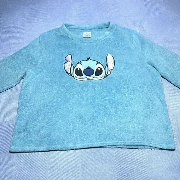 Disney 100th Anniversary Stitch Face Baby Blue Fleece Pajama Sweater‎ Women's 2X - Picture 2 of 10